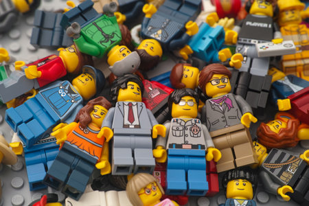 Tambov, Russian Federation - November 17, 2020 Heap of Lego minifigures.のeditorial素材