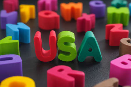 The abbreviation USA made out of polymer clay letters. Close up.の写真素材