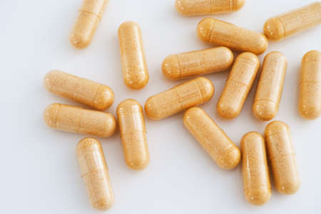 Vitamin B complex capsules. Close up