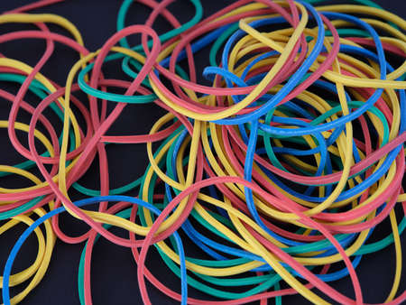 Lots of elastic bands. Close up.の写真素材