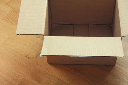 A empty open cardboard box. Close up.の写真素材
