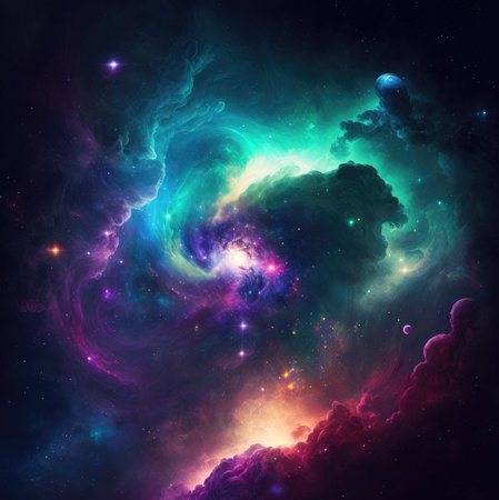 An Illustration of an abstract galaxy background. Created with Generative AIの素材