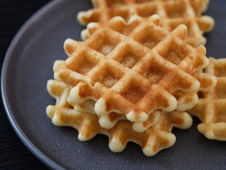Homemade gluten free waffles on a gray plate. Close up.の写真素材