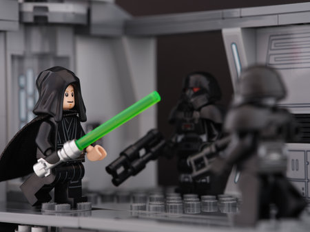 Tambov, Russian Federation - August 18, 2023 A Lego Luke Skywalker versus Dark Troopersのeditorial素材