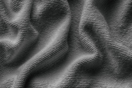A crumpled polyester with cotton fabric texture background. Black and white. Close up.の写真素材