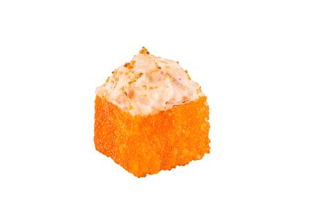 sushi roll isolated on white background japanese traditional cuisine one piece ginger eel shrimp salmon tuna caviar close upの写真素材