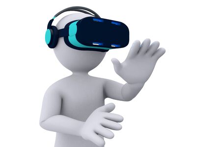 Stickman using the virtual reality headsetの写真素材