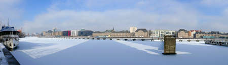 Berlin, Germany, February 14, 2021, Frozen Spree at the Osthafen in Berlin Treptow,のeditorial素材