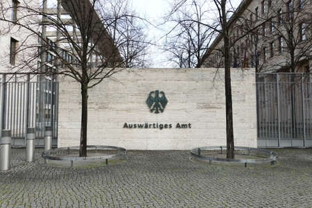 Berlin, Germany, November 29, 2020, entrance to the Foreign Office of the Federal Republic of Germany with inscription and federal eagleのeditorial素材