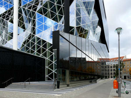 Berlin, Germany, October 24, 2020, new building Axel Springer Verlag by Rem Kolhaas, side entrance.のeditorial素材