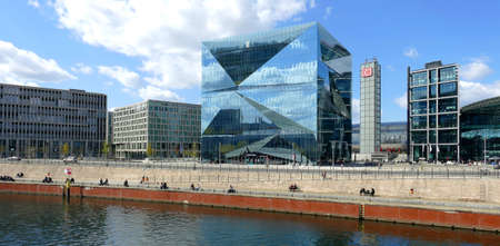 Berlin, Germany, April 23, 2021, Berlin-Cube - innovative office building between the main station and the river Spree.のeditorial素材