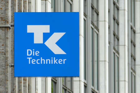 Berlin, Germany, May 4, 2021, sign with TK logo at the Berlin branch of Techniker Krankenkasse in Alte Jakobstrasse,のeditorial素材