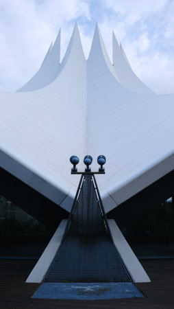 Berlin, Germany, May 24, 2021, spotlight on the characteristic roof of the Tempodromのeditorial素材