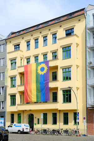 Berlin, Germany, June 14, 2021, party headquarters of the Green Party with rainbow flagのeditorial素材