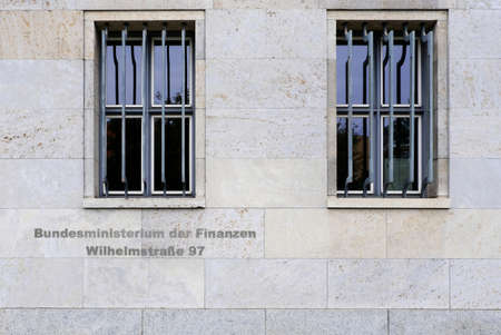 Berlin, Germany, August 22, 2021, detail of the Federal Ministry of Finance in the building of the former Reich Aviation Ministry.のeditorial素材