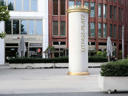 Berlin, Germany, October 19, 2021, monument to Ernst Litfass, the inventor of the poster pillars of the same name.のeditorial素材