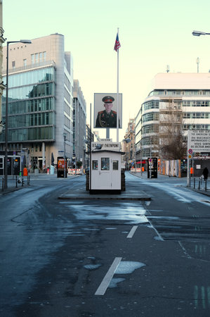 Berlin, Germany, January 17, 2021, Checkpoint Charlie former border crossing for members of the army of the Western Allies.のeditorial素材
