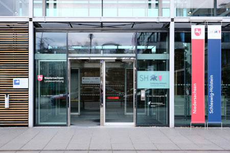 Berlin, February 14, 2022, Entrance of the Joint State Representation of Lower Saxony and Schleswig-Holsteinのeditorial素材