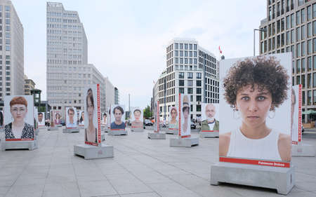 Berlin, Germany, May 10, photo exhibition "The Germans of the 21st Century" by photographer Oliviero Toscani at Potsdamer Platz.のeditorial素材