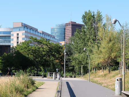 Berlin, Germany, June 22, 2022, view of the building ensemble at Potsamer Platz with Kollhof Tower and Bahn Tower.のeditorial素材