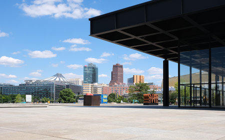 Berlin, Germany, July 2, 2022, summer view from the Neue Nationalgalerie to the ensemble of buildings at Potsdamer Platz.のeditorial素材