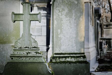 Old cross in a cemetery. Horizontal shot.の写真素材