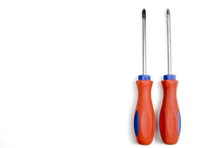 Pair of red and blue screwdrivers isolated on a white background.の写真素材