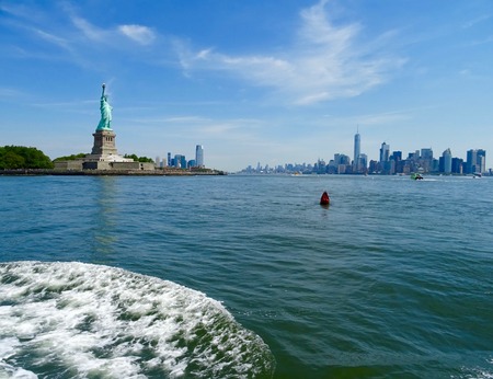 Statue of Liberty island and Manhattanの写真素材
