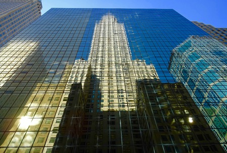 skyscrapers reflection on the facades of buildings in New Yorkのeditorial素材
