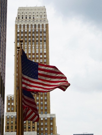 skyscraper in New York with flag Â © WADA Ricanのeditorial素材