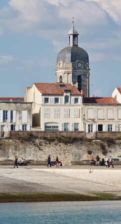 entrance to the old port of La Rochelle with the street under the wallsのeditorial素材