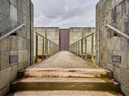 entry of the historial passing on the bridge over the river