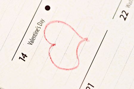 Calendar reminder with drawn in heart for Valentines Day の写真素材