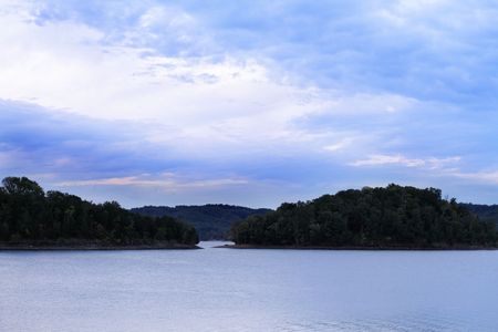 Islands in the middle of Dale Hallow Lake between Kentucky and Tennessee.の写真素材