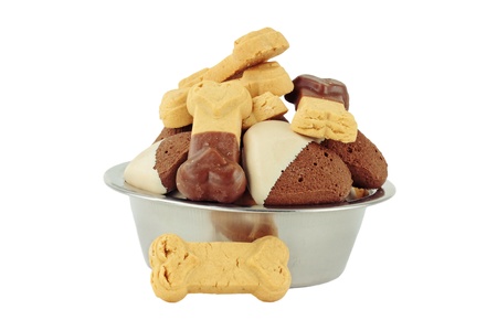 Carob and plain gourmet dog biscuits isolated on a white background with clipping path included. の写真素材