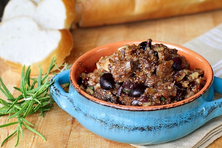 Fig Tapenade prepared with figs, kalamata olives and fresh herbs.の写真素材