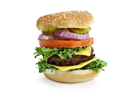 Isolated Hamburger over a white background. Clipping path included.の写真素材