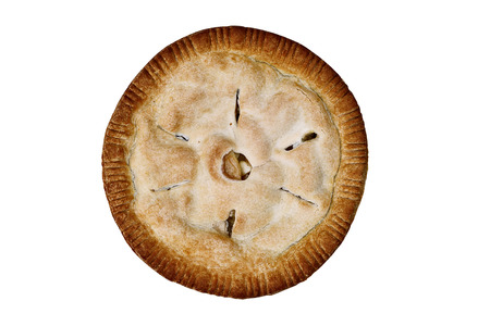 Apple pie shot from above and isolated over a white background with clipping path included.の写真素材
