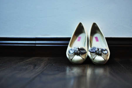 Ballerina Flats on wooden floorの写真素材