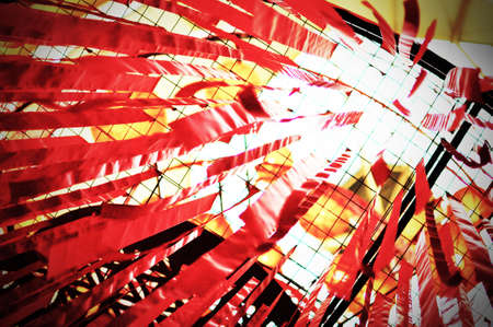 Chinese New Year Red Ribbons Hanging High の写真素材