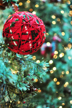 Red Ornament on Christmas Treeの写真素材