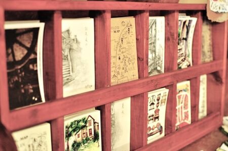 postcards on racks for saleの写真素材