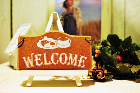 Welcome Sign with standの写真素材