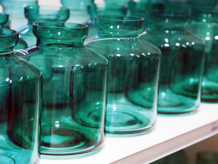 Group of empty Glass Bottle  without cap, blue, purple, green