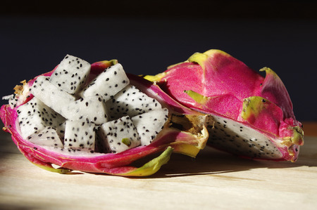 inside of dragon fruit piecesの写真素材