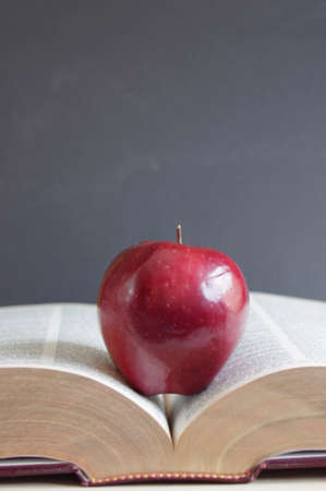 red apple sitting on open book