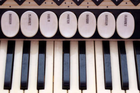 close up of vintage accordion keys and buttons
