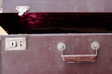 open empty large vintage brown suitcase