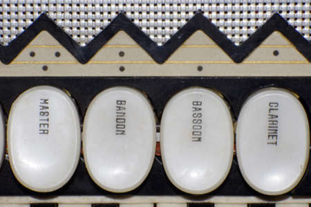 close up of vintage accordion keys and buttonsの写真素材