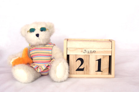 June 21 first day of summer calendar with teddy bearの写真素材